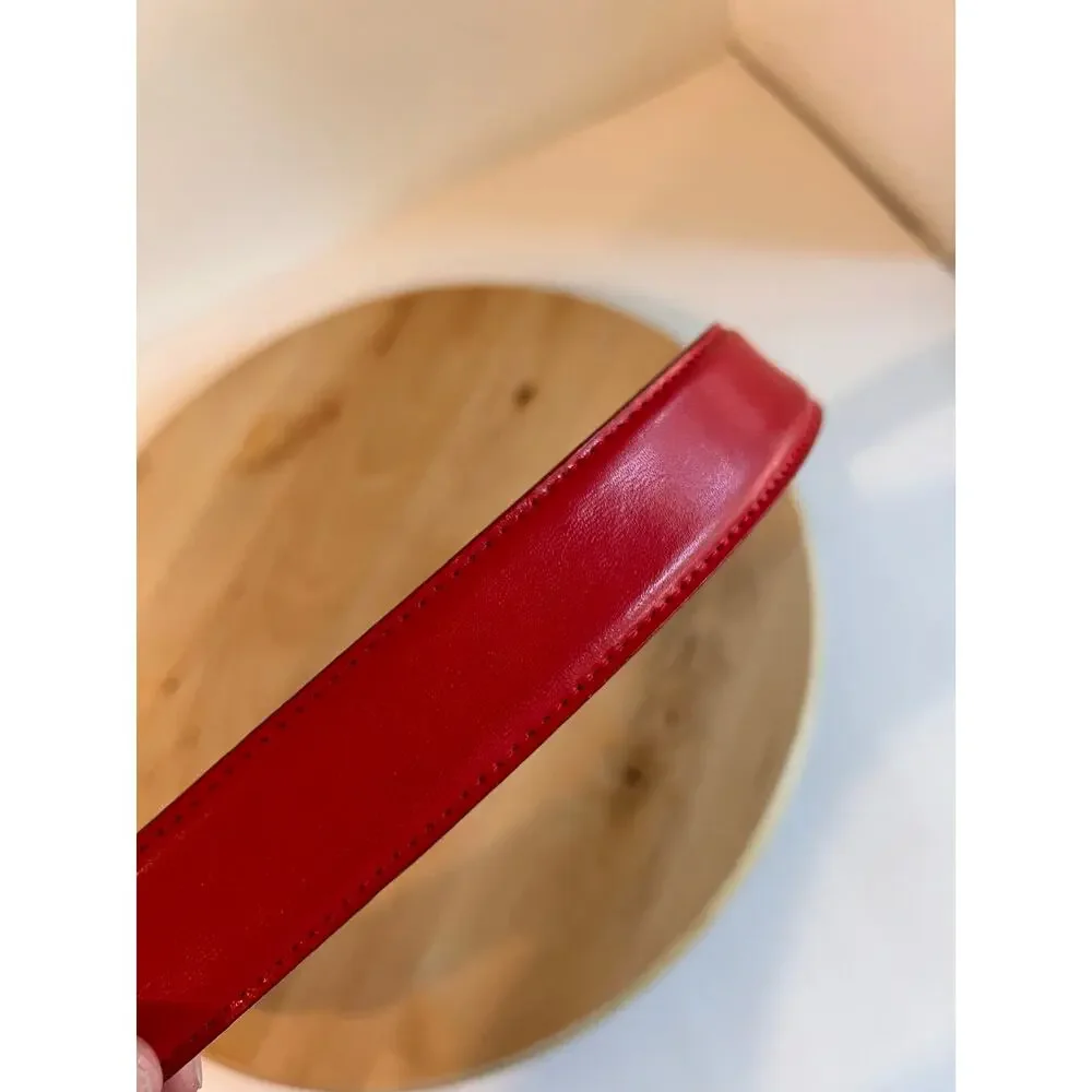 Vintage 90s Capezio Red Genuine Leather Gold Buckle Belt Size Large